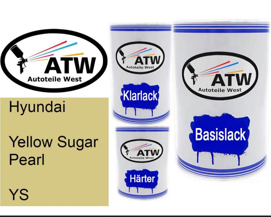 Hyundai, Yellow Sugar Pearl, YS: 500ml Lackdose + 500ml Klarlack + 250ml Härter - Set, von ATW Autoteile West.